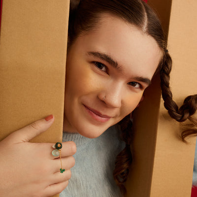 ＜Selieu＞Chain Ring Stone 4/深綠色＆白色