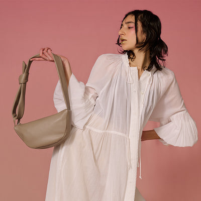 ＜bell la bell＞ 義大利皮革 半月包/灰褐色