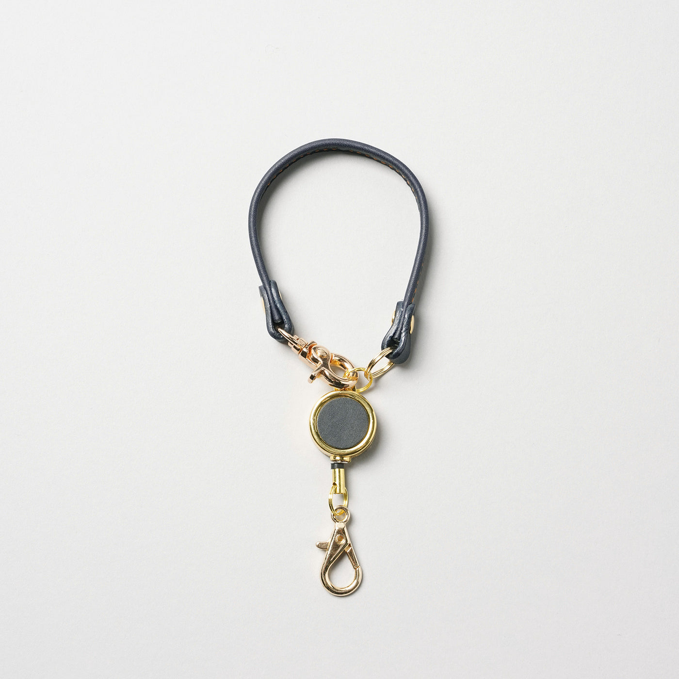 <lezali> Italian Leather Retractable Reel Key Holder / Light Navy