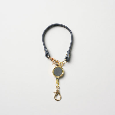 <lezali> Italian Leather Retractable Reel Key Holder / Light Navy