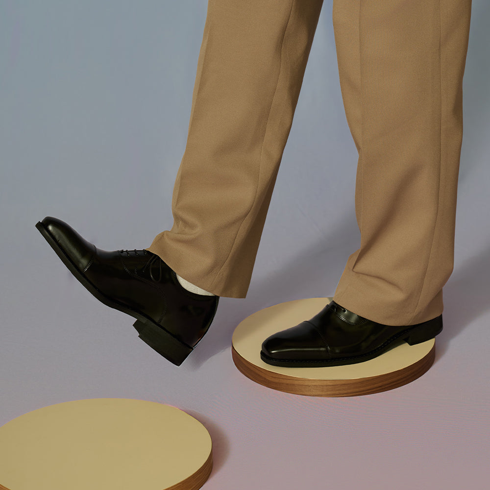 <KITAJIMA> Cowhide leather long-nose cap toe 6cm heel-up shoes No.1301 / Black