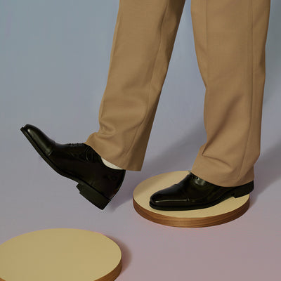 <KITAJIMA> Cowhide leather long-nose cap toe 6cm heel-up shoes No.1301 / Black