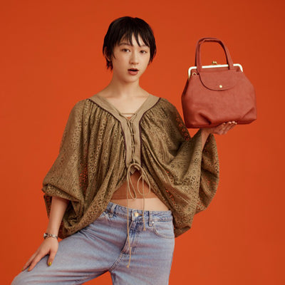 ＜kissora＞Tommy 口金迷你托特包&斜背包/橘色