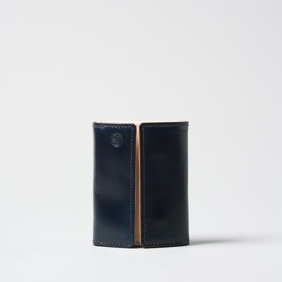 <Hawk Feathers> Cordovan Box Trifold Wallet with Coin Pocket / Navy