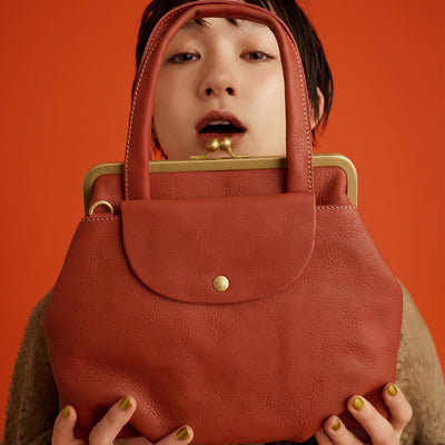 ＜kissora＞Tommy 口金迷你托特包&斜背包/橘色