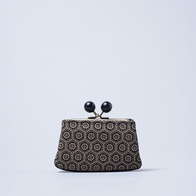 ＜kissora＞古都印傳 口金迷你錢包/瓢簞黑