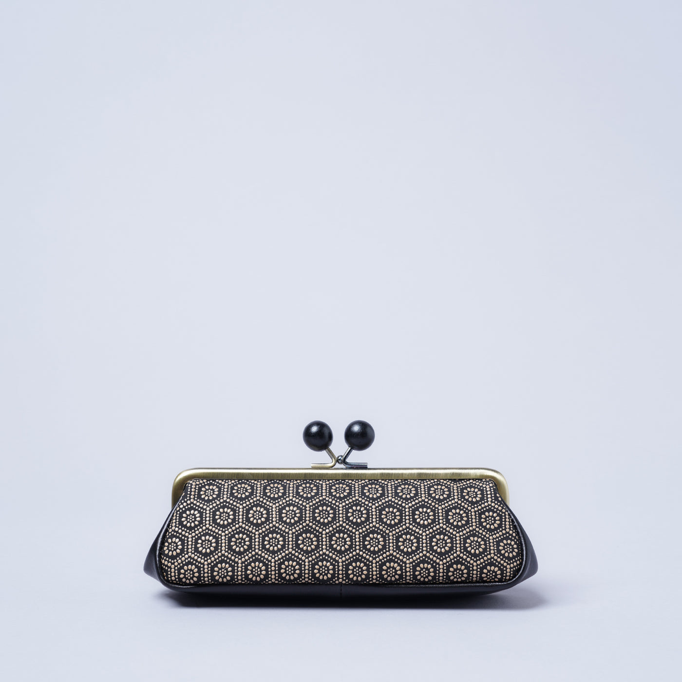 ＜kissora＞古都印傳 口金眼鏡盒/瓢簞黑