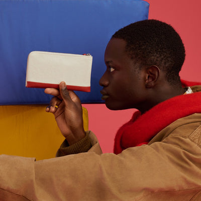 <numeri> Sottile Bi-Color L-zip Long Wallet / White x Red