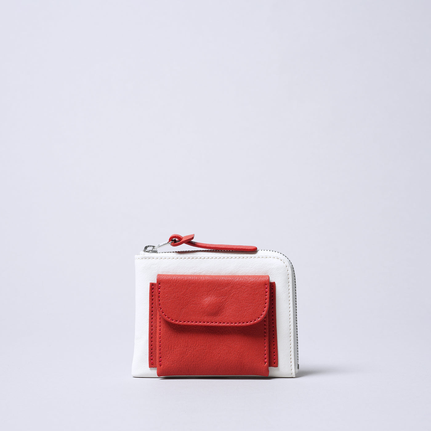 ＜numeri＞SOTTILE 迷你錢包 雙色拼色/白色×紅色