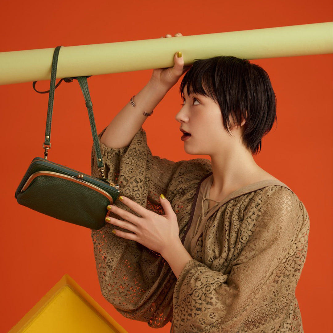 ＜アルティジャーノ＞がま口お財布ショルダー/グリーン