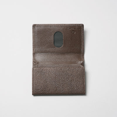 <Hawk Feathers>  Kuro-zan Leather Lacquered Business Card Holder with Gusset / Chocolate