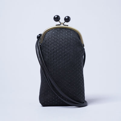 ＜kissora＞古都印傳 口金手機斜背包/瓢簞黑