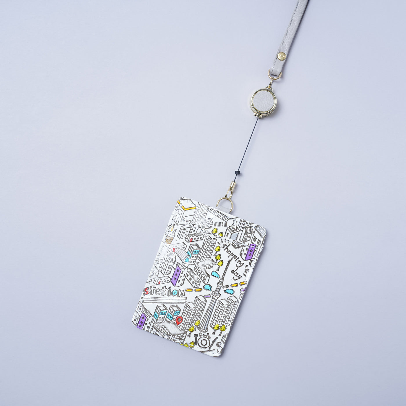 ＜kissora＞友禪文庫 證件套附伸縮繩/TOKYO（白色）