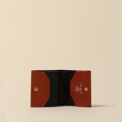 ＜Vintage Revival Productions> small vertical wallet in oiled leather, dark brown