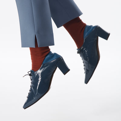 <Madras> Petite square toe lace-up pumps/dark blue